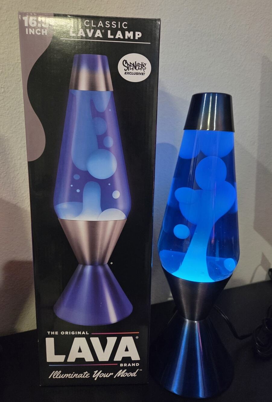 NEW Lava Lamp XL 52 Ounce 16.3 In Blue Gray Base Blue Liquid White Lava